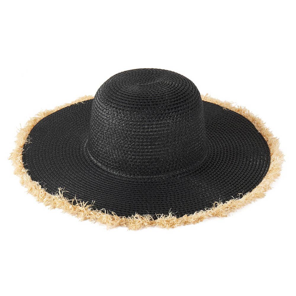 JACKIE FRAYED EDGE FLOPPY STRAW SUN HAT