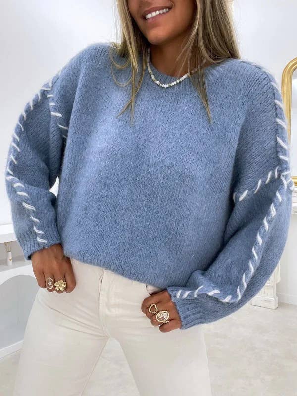 CONTRAST STITCH SWEATER