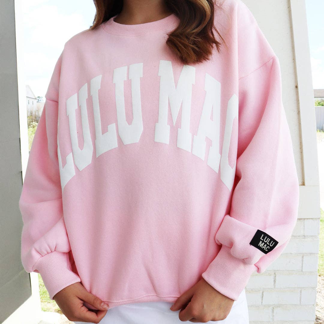 LULU MAC LIGHT PINK W/ WHITE PUFF LETTERS SWEATSHIRT