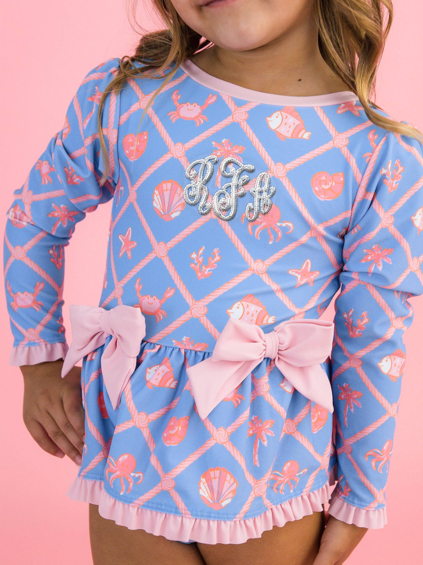 GIRLS TROPICAL TRELLIS PEPLUM RASH GUARD SWIMSUIT