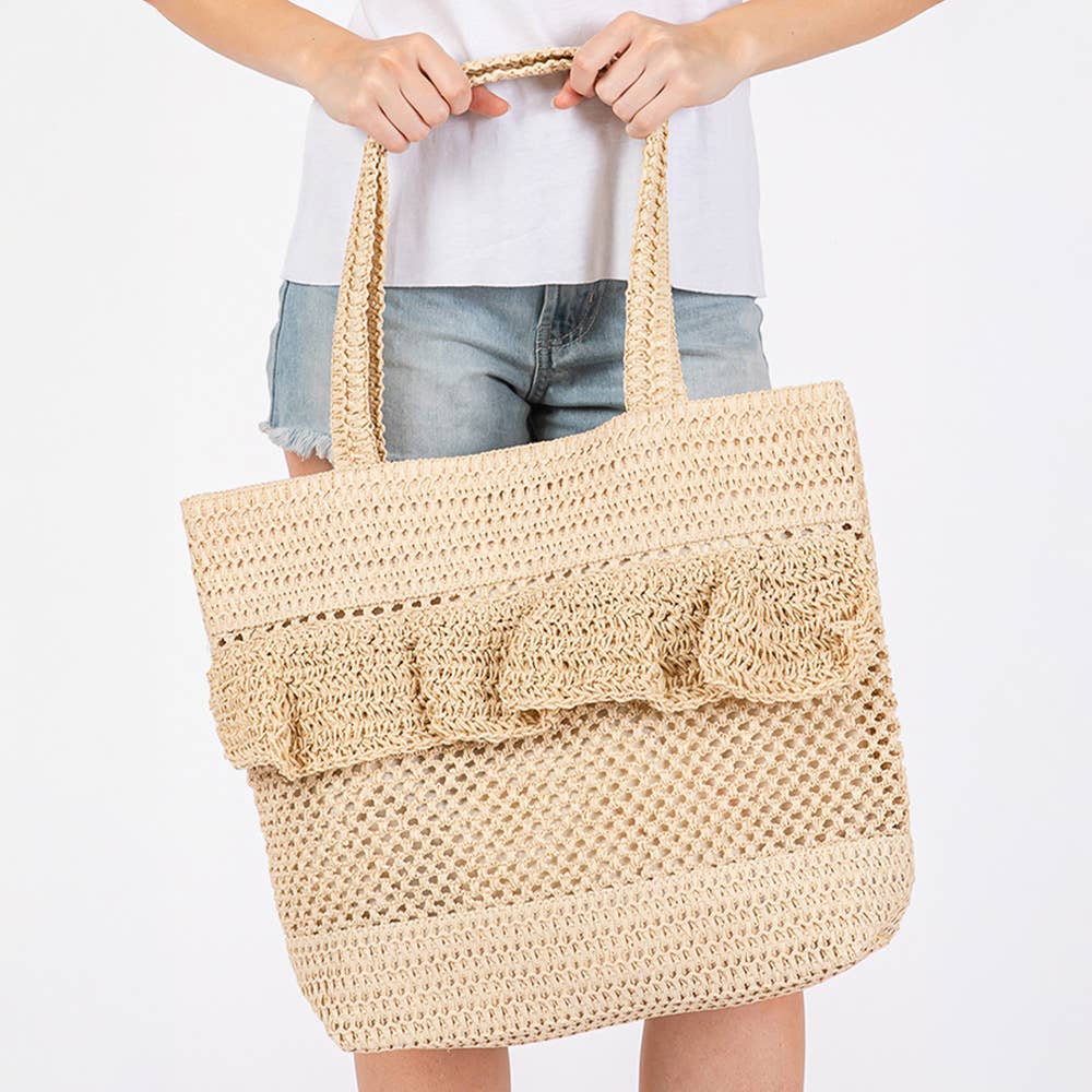 RUFFLE CROCHET TOTE BAG - BEACH BAG