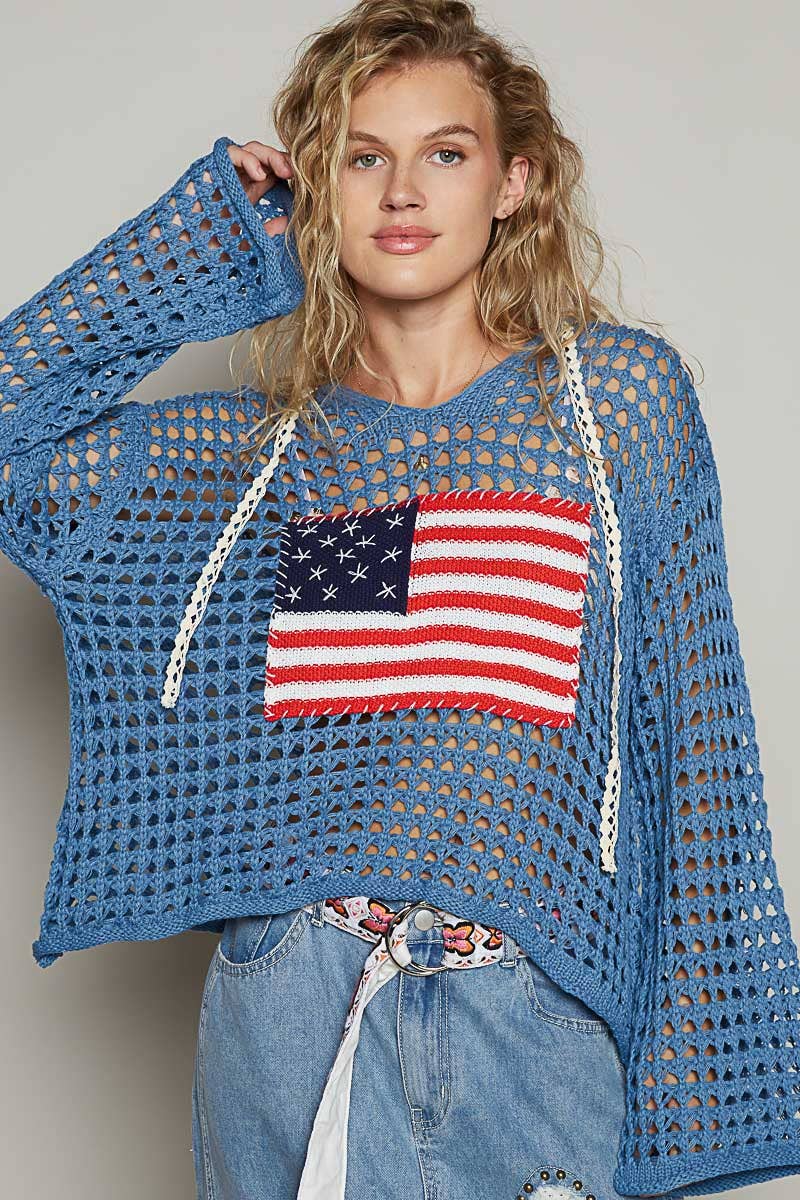 AMERICAN FLAG HOODIE SWEATER TOP