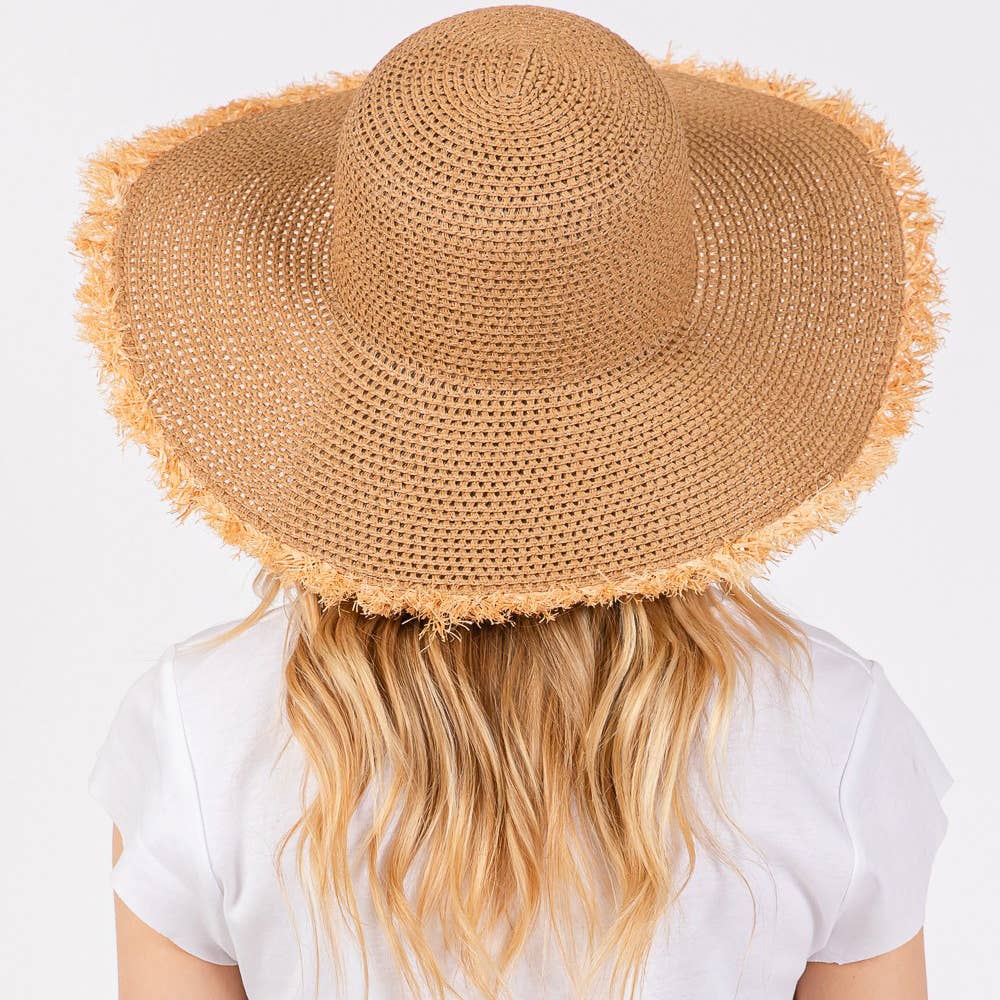 JACKIE FRAYED EDGE FLOPPY STRAW SUN HAT