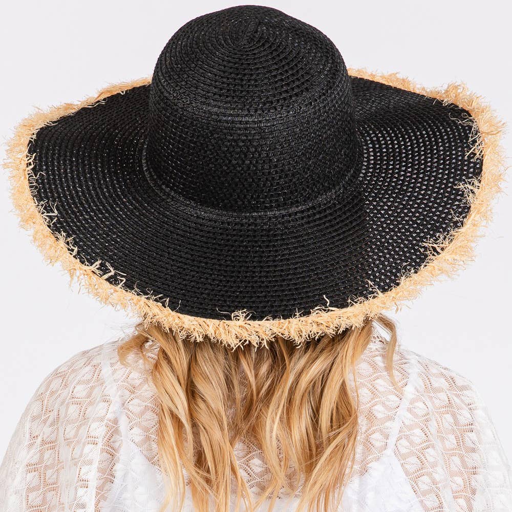 JACKIE FRAYED EDGE FLOPPY STRAW SUN HAT