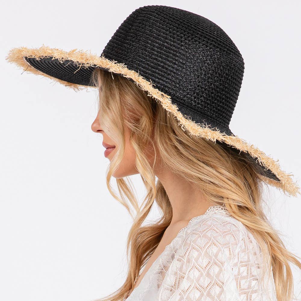 JACKIE FRAYED EDGE FLOPPY STRAW SUN HAT
