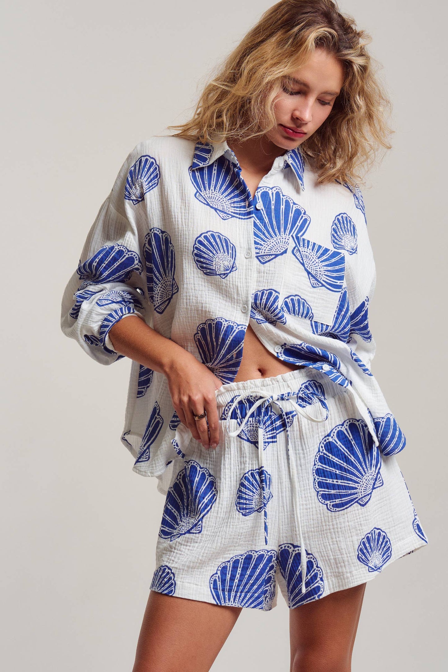 SEASIDE COTTON GAUZE SHIRT & SHORT SET