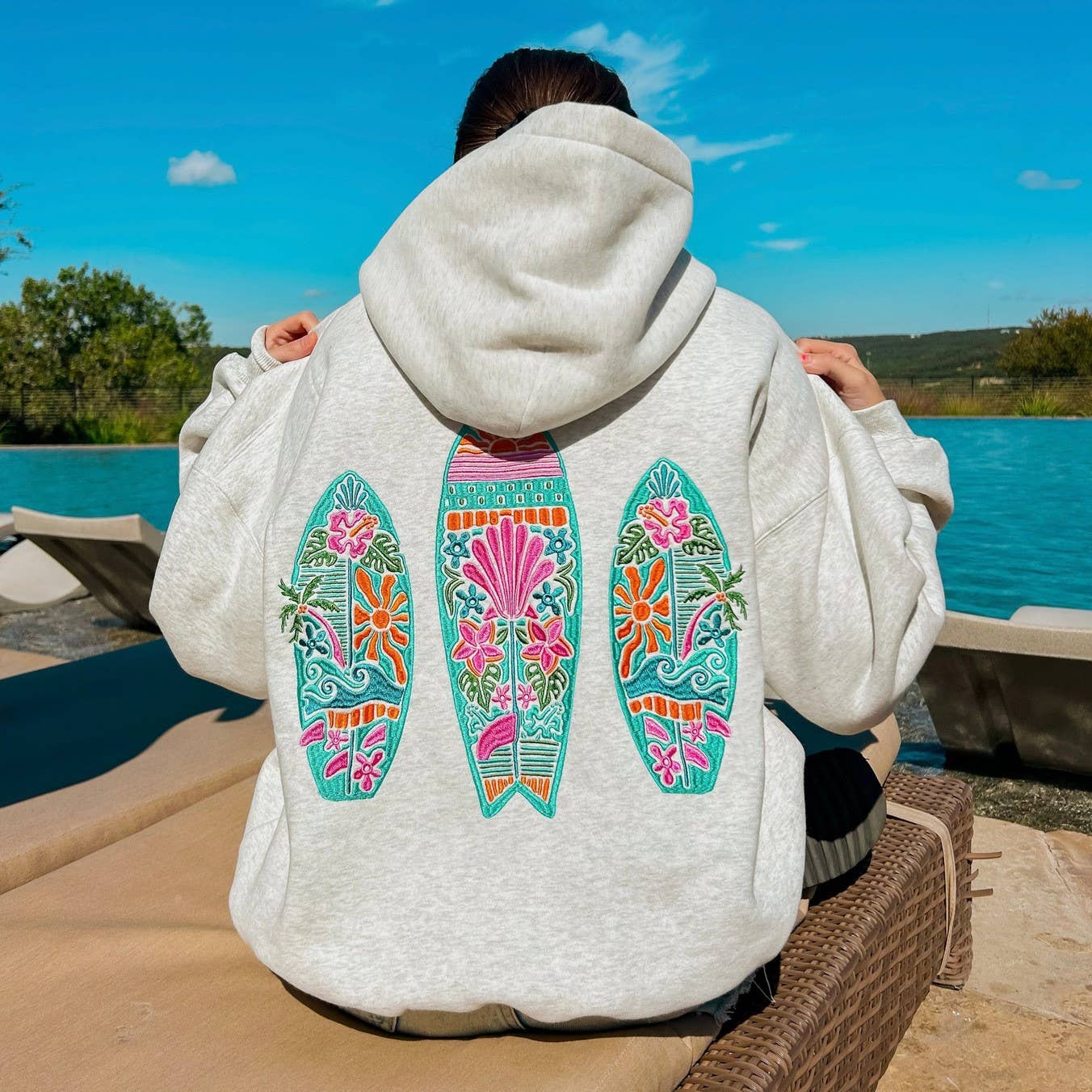 FLORAL SURFBOARDS EMBROIDERED HOODIE
