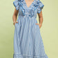 TASHA STRIPED RUFFLE MIDI DRESS