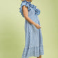 TASHA STRIPED RUFFLE MIDI DRESS
