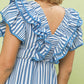 TASHA STRIPED RUFFLE MIDI DRESS