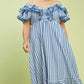 TASHA STRIPED RUFFLE MIDI DRESS