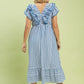TASHA STRIPED RUFFLE MIDI DRESS