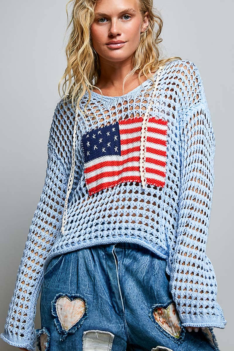 AMERICAN FLAG HOODIE SWEATER TOP