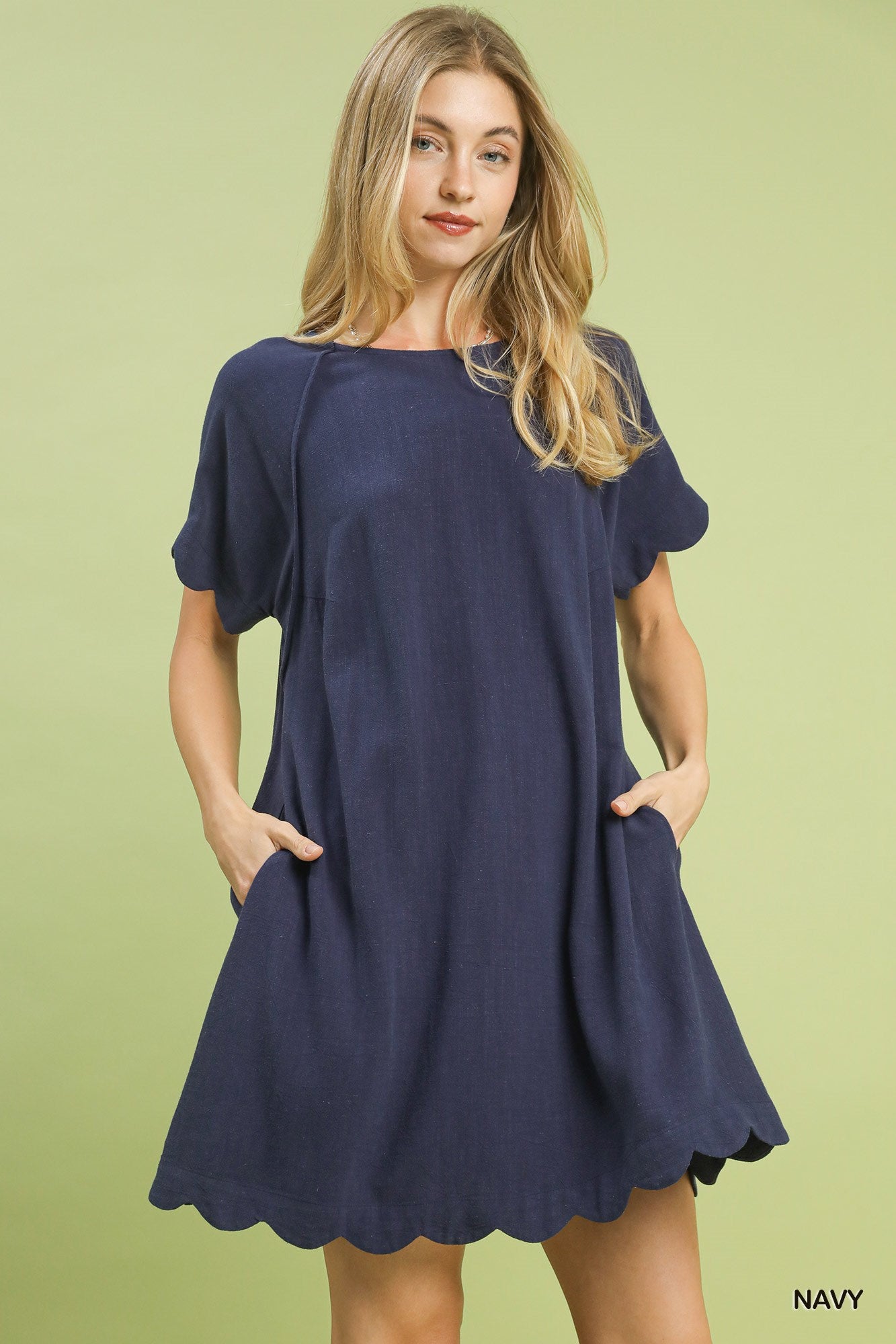 ASHLEY SCALLOP HEM LINEN DRESS
