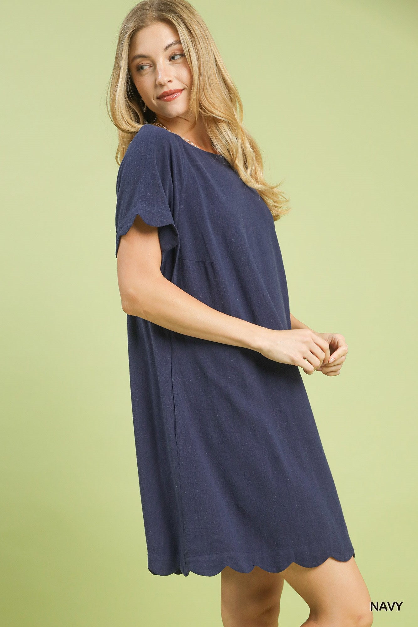 ASHLEY SCALLOP HEM LINEN DRESS