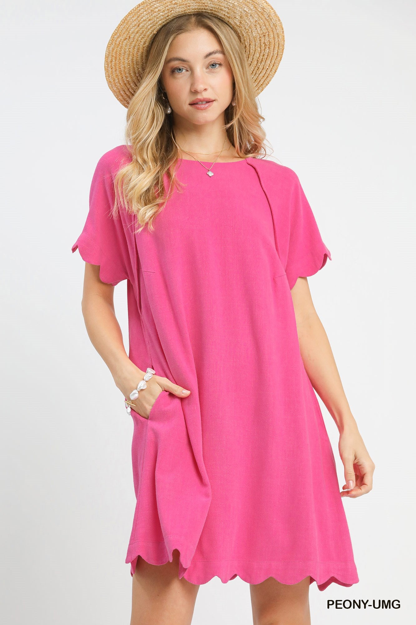 ASHLEY SCALLOP HEM LINEN DRESS