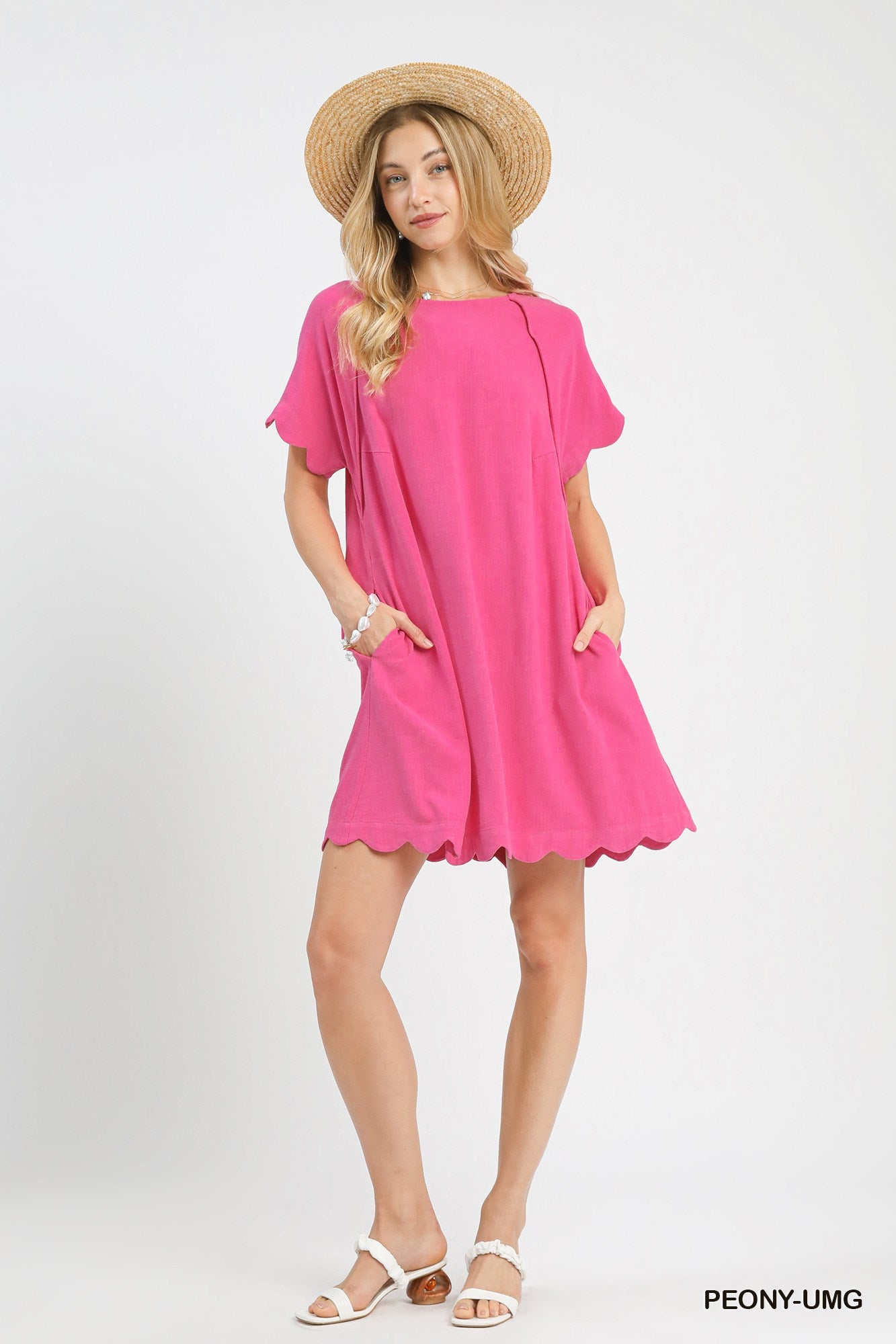 ASHLEY SCALLOP HEM LINEN DRESS