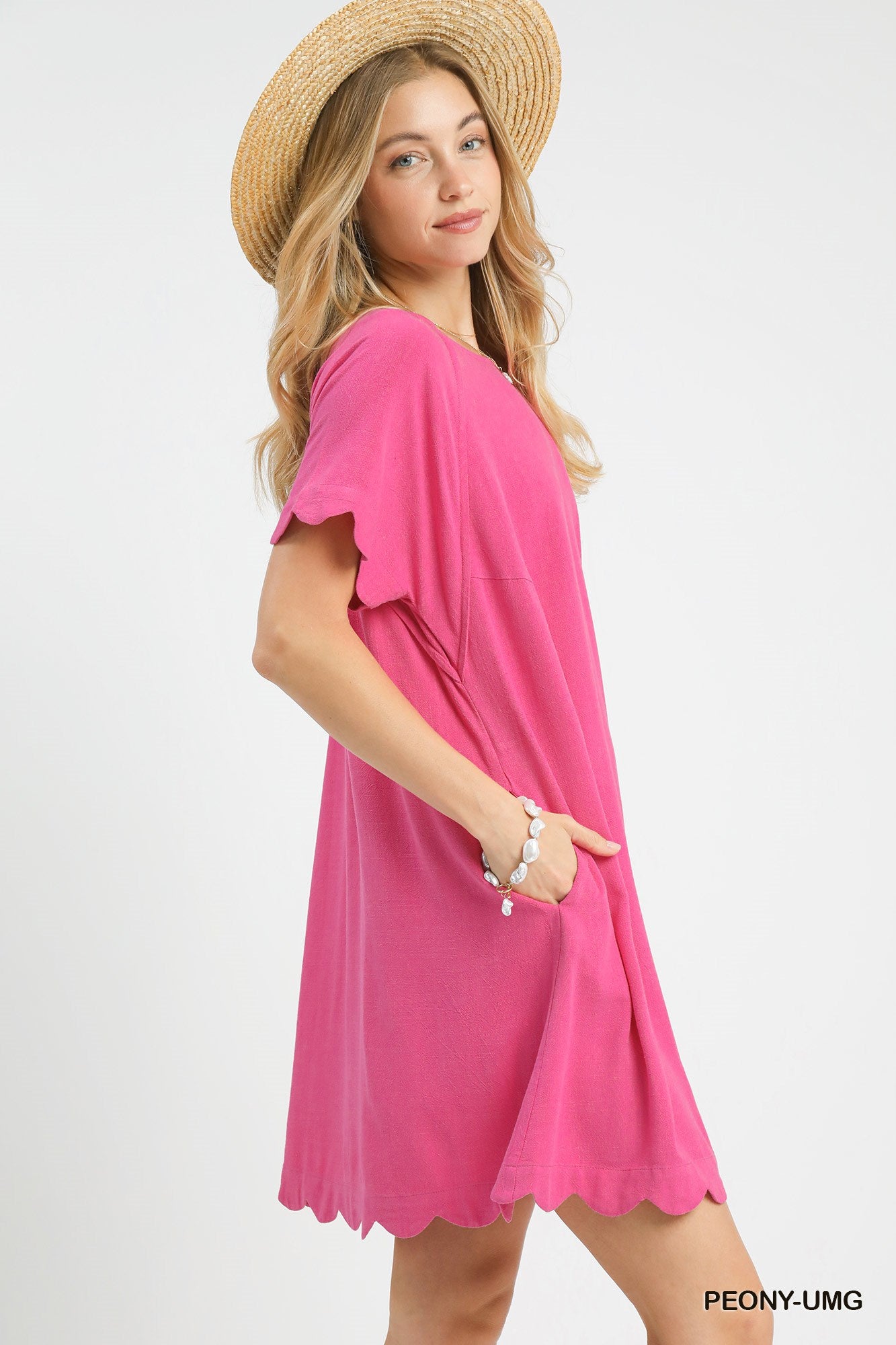 ASHLEY SCALLOP HEM LINEN DRESS