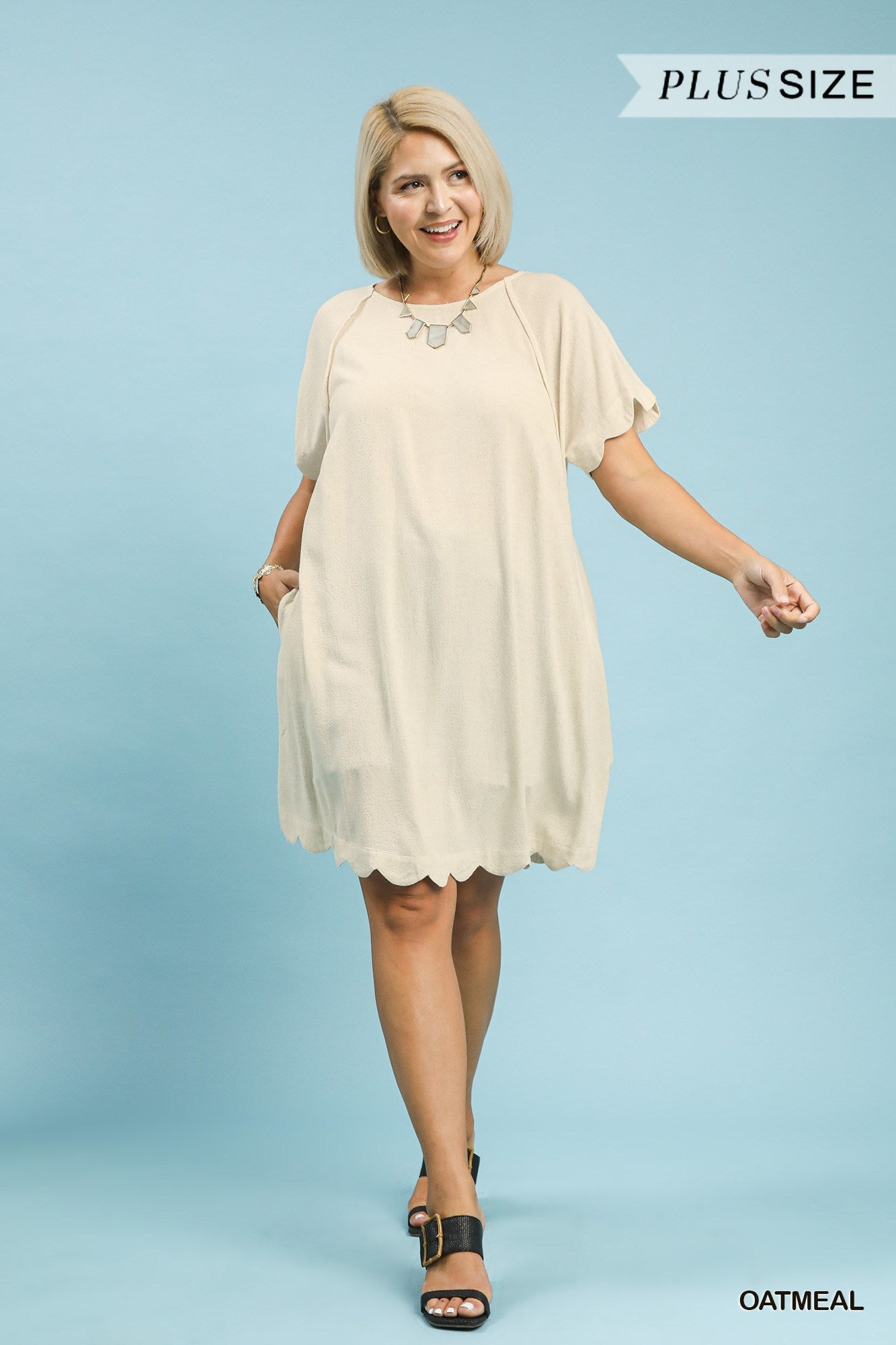 ASHLEY SCALLOP HEM LINEN DRESS
