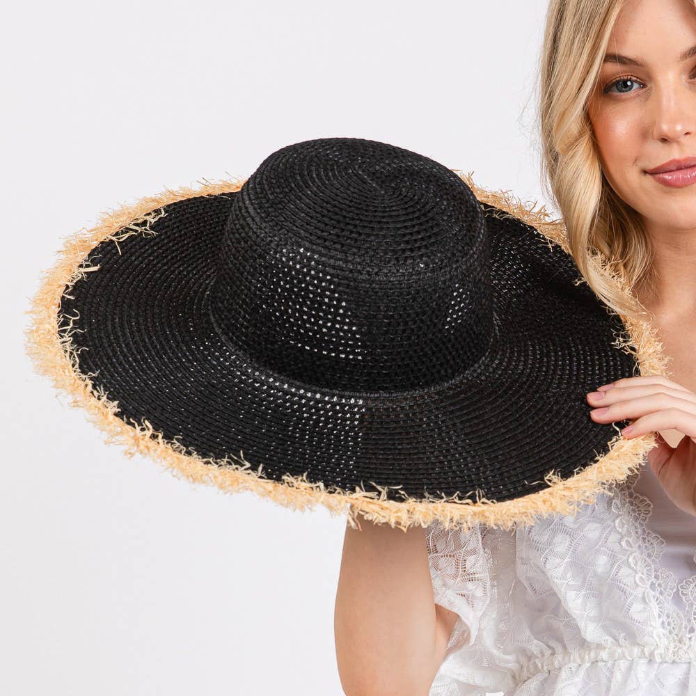 JACKIE FRAYED EDGE FLOPPY STRAW SUN HAT