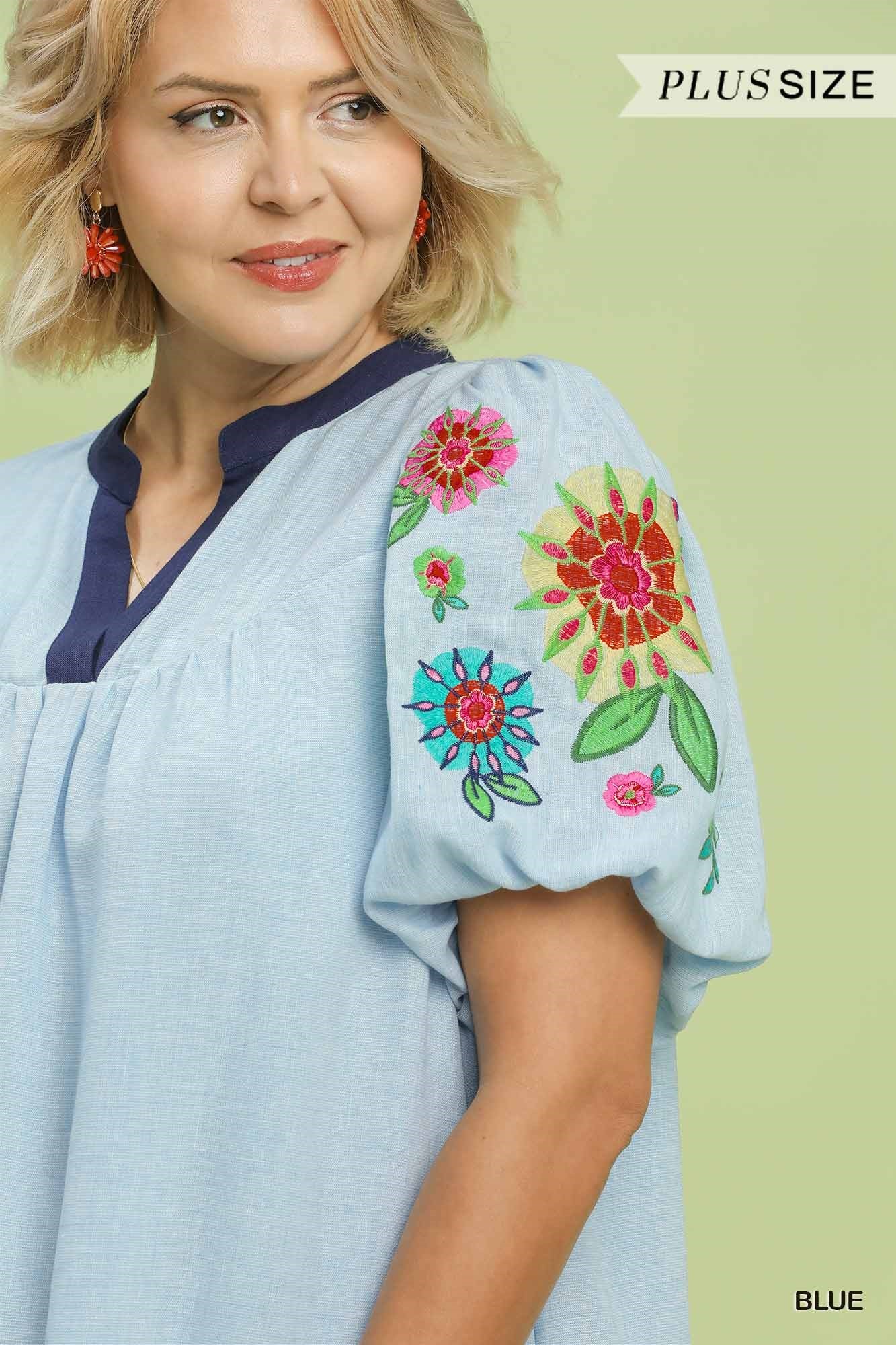 BETH FLORAL SLEEVE LINEN DRESS