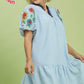 BETH FLORAL SLEEVE LINEN DRESS