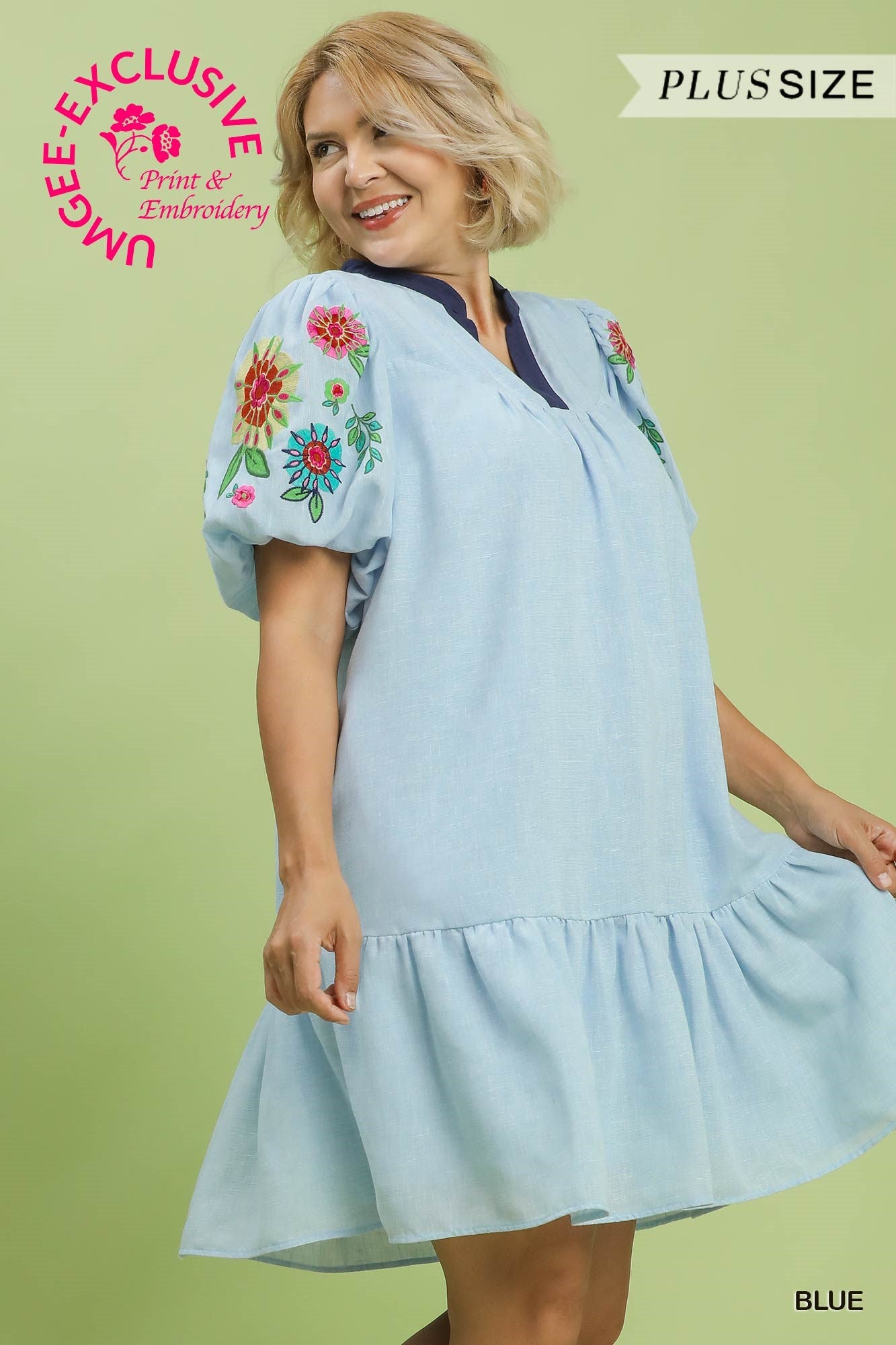 BETH FLORAL SLEEVE LINEN DRESS