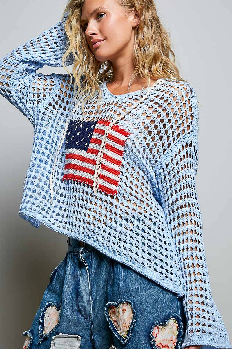 AMERICAN FLAG HOODIE SWEATER TOP