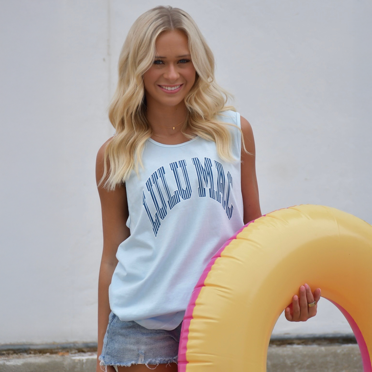 LULU MAC STRIPE ADULT CHAMBRAY TANK
