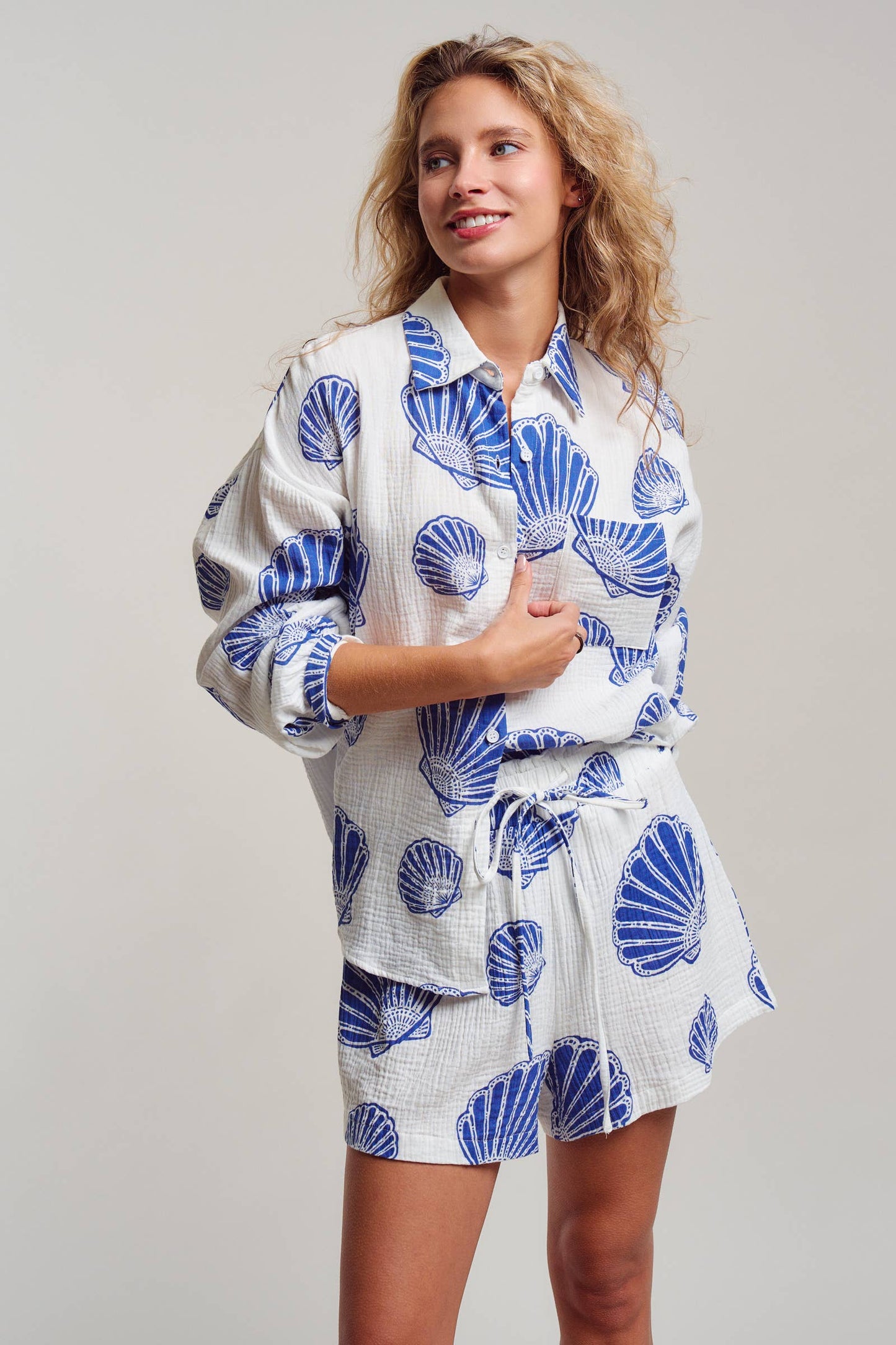 SEASIDE COTTON GAUZE SHIRT & SHORT SET