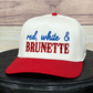 RED, WHITE, AND BRUNETTE EMBROIDERED HAT