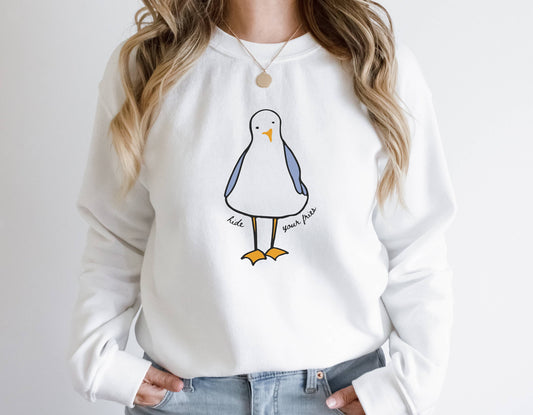 HIDE YOUR FRIES - FUNNY SEAGULL GRAPHIC CREWNECK SWEATSHIRT