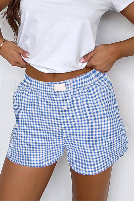 GINGHAM HIGH WAISTED BLUE SHORTS