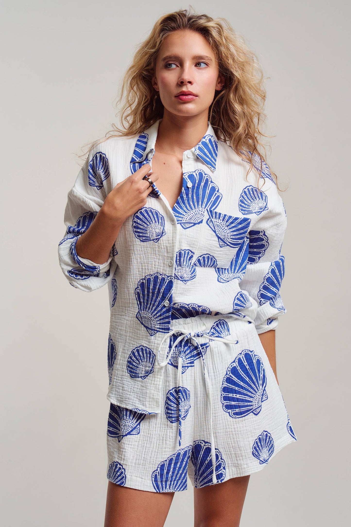SEASIDE COTTON GAUZE SHIRT & SHORT SET