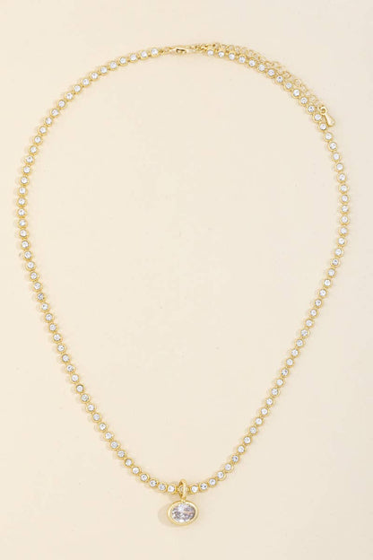 BEZEL OVAL PENDANT TENNIS CHAIN NECKLACE