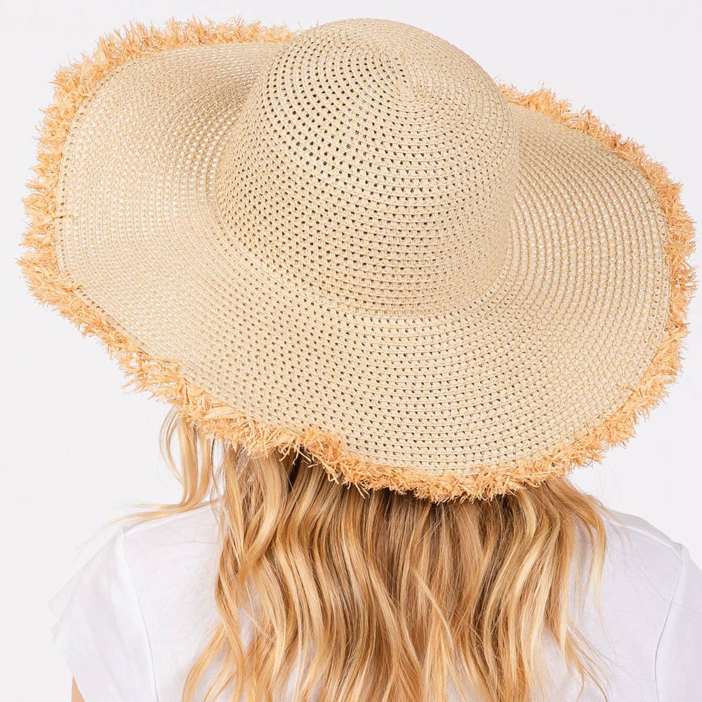 JACKIE FRAYED EDGE FLOPPY STRAW SUN HAT