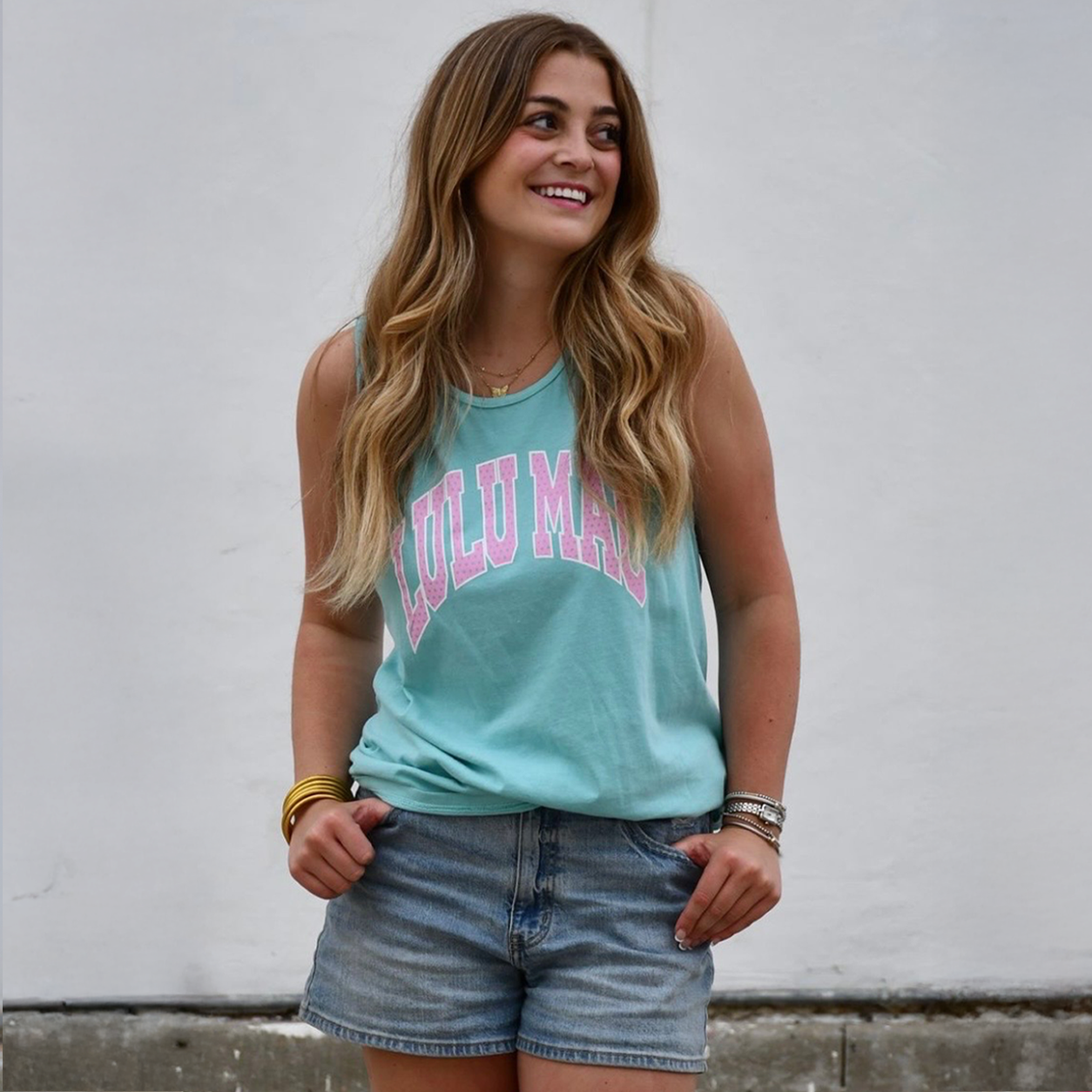 LULU MAC POLKA DOT ADULT CHALKY MINT TANK