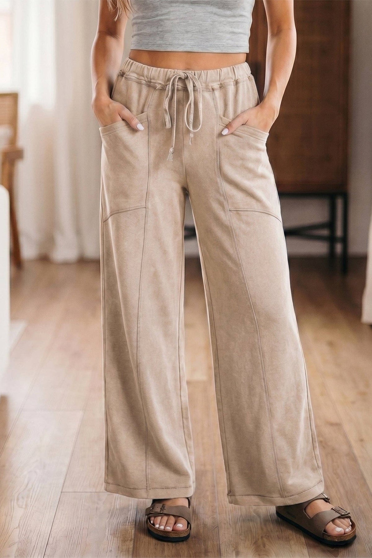 Ashleigh  Mineral Wash Drawstring Retro High Waist Wide Leg