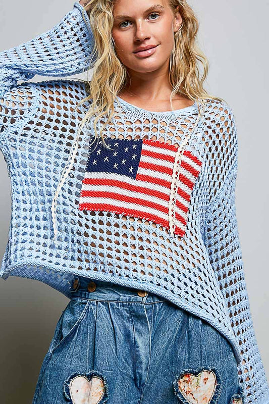 AMERICAN FLAG HOODIE SWEATER TOP