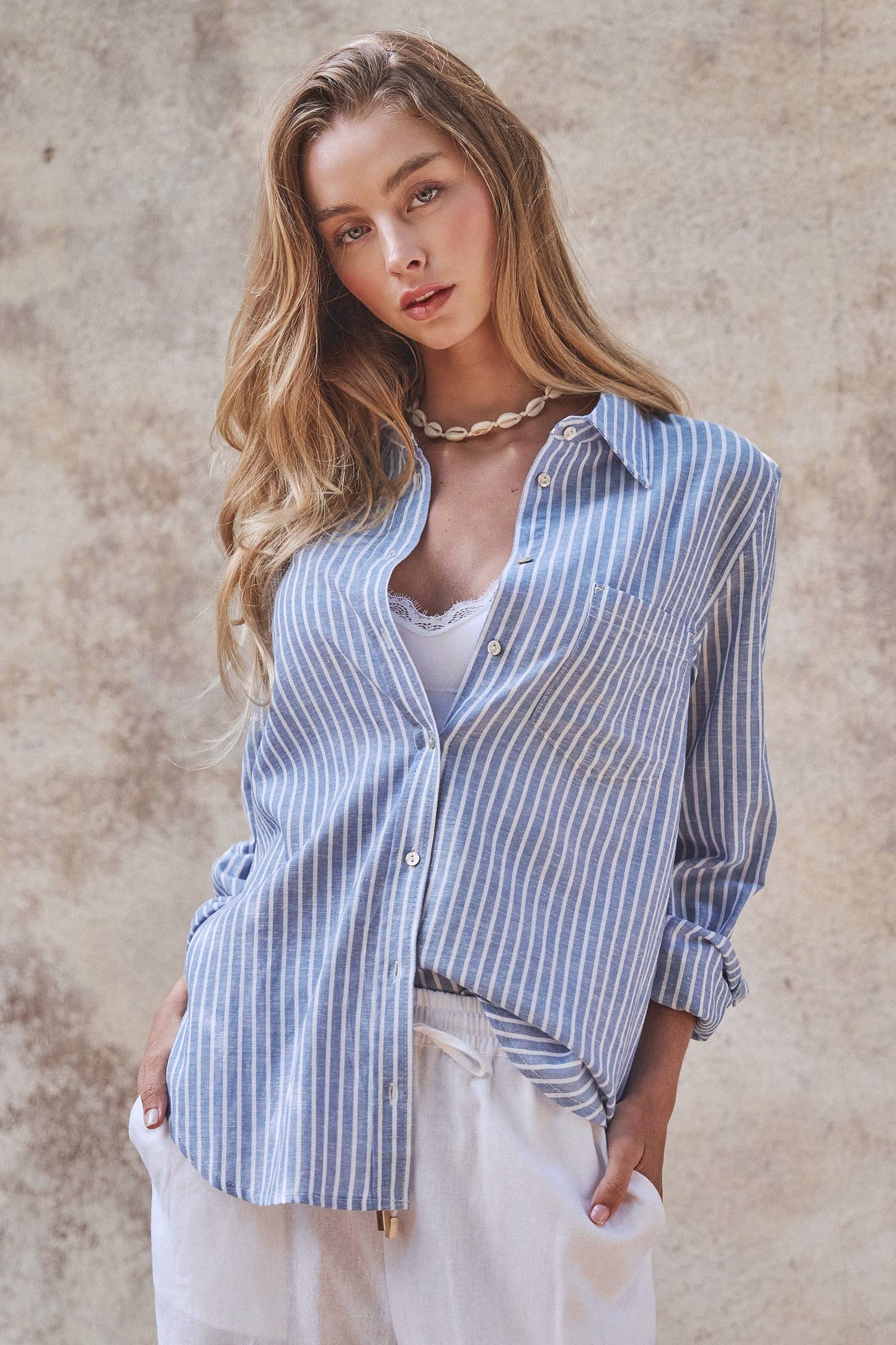 COASTAL STRIPED BUTTON DOWN