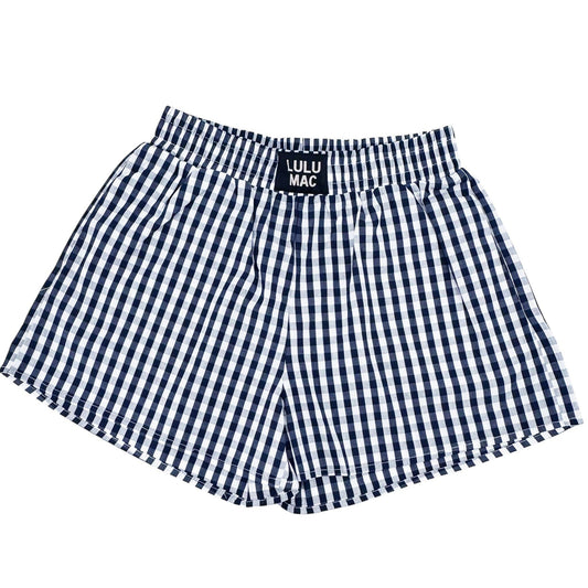 LULU MAC NAVY GINGHAM BOXER SHORTS