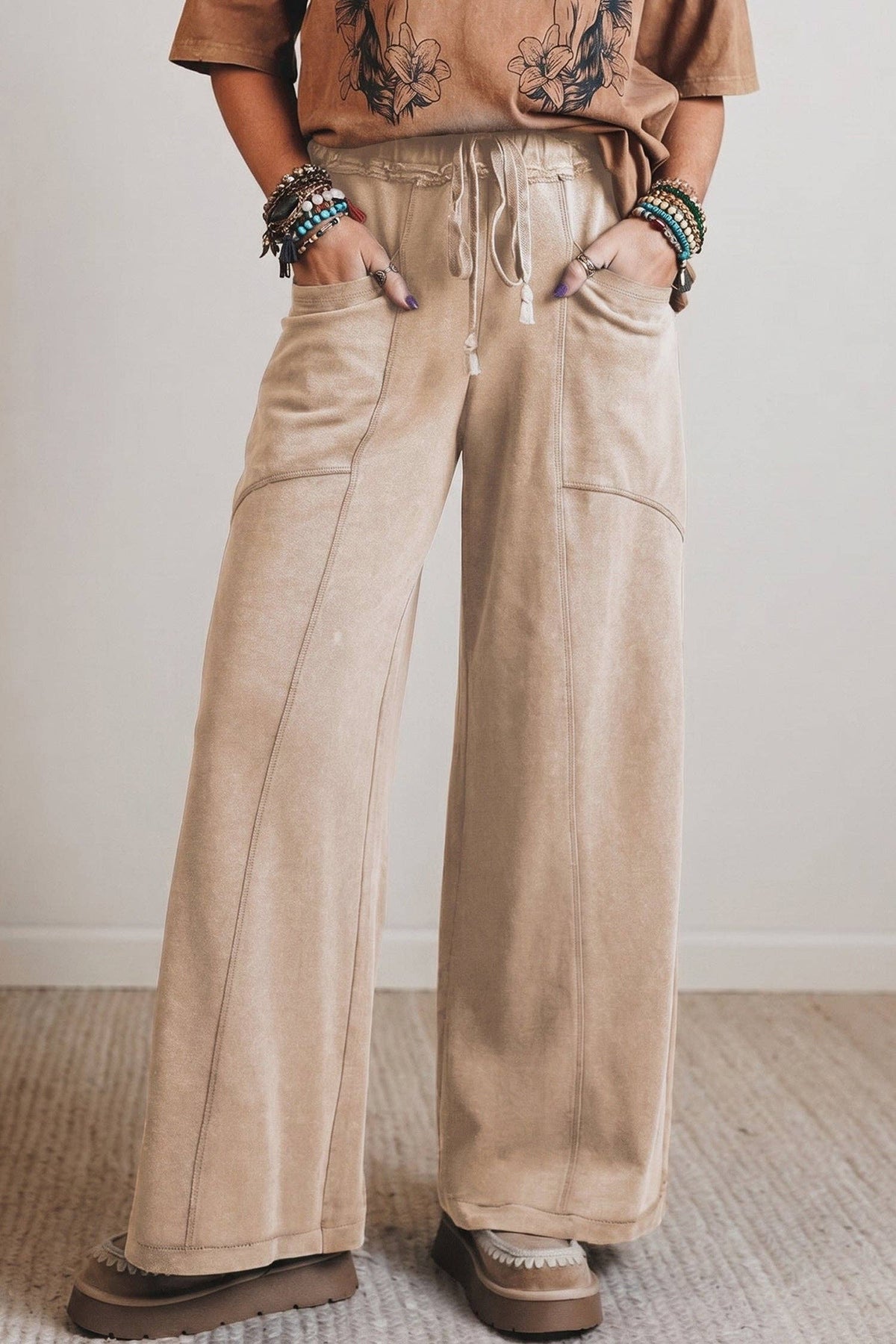 Ashleigh  Mineral Wash Drawstring Retro High Waist Wide Leg