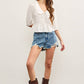 BACK POCKET STAR SHADOW PATCH DENIM SHORTS