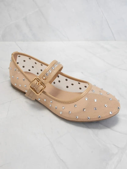 RHINESTONE MESH MARY JANE FLATS