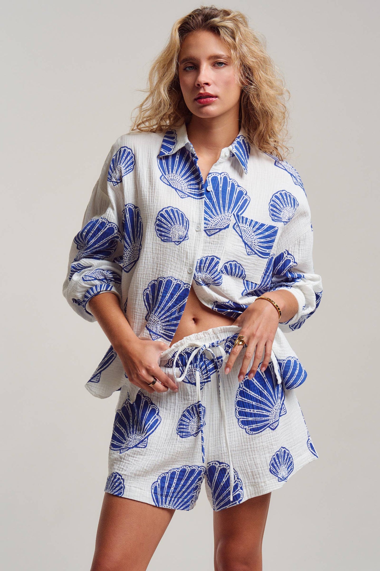 SEASIDE COTTON GAUZE SHIRT & SHORT SET