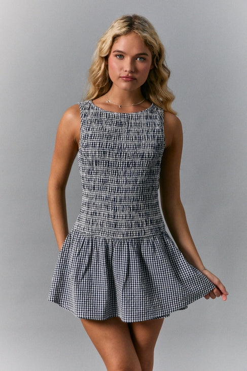 GINGHAM SMOCKED ROMPER