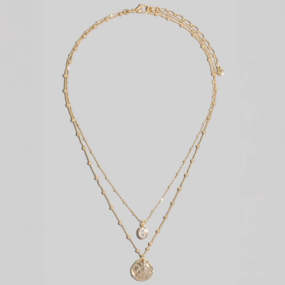 COIN AND OVAL CHARM LAYERED CHAIN NECKLACE
