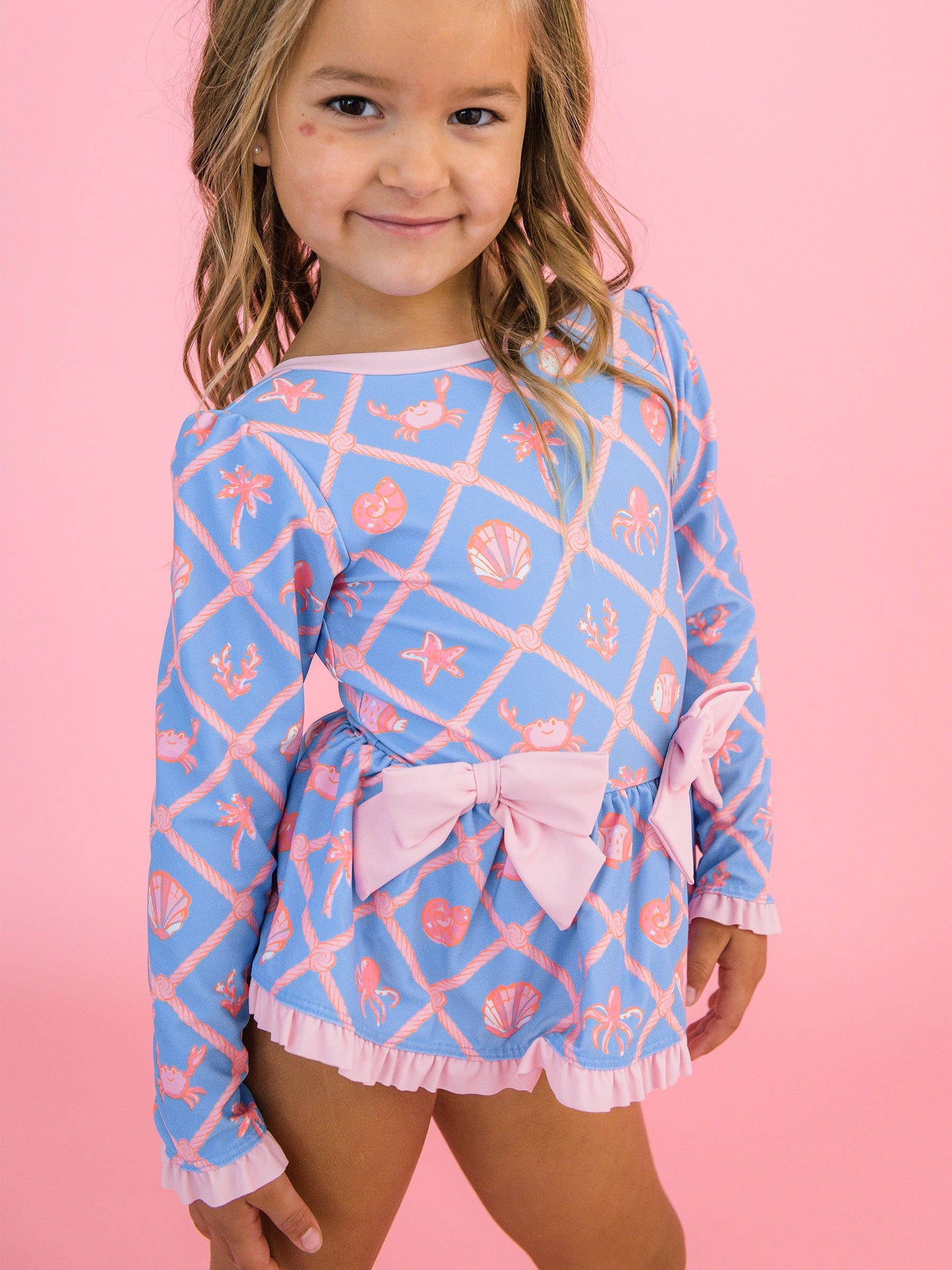 GIRLS TROPICAL TRELLIS PEPLUM RASH GUARD SWIMSUIT