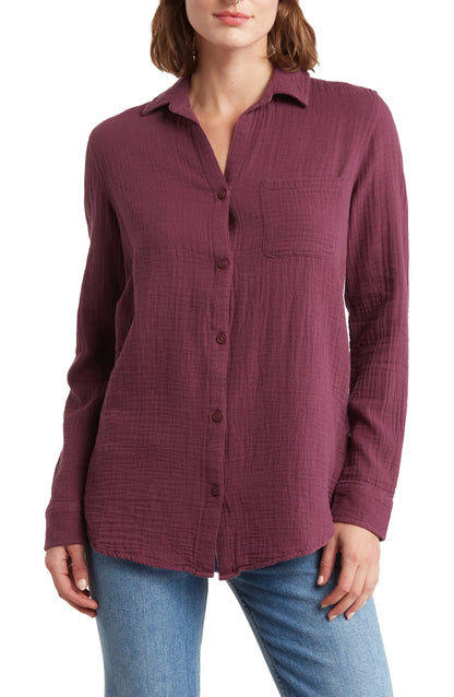 ALESSIA LS LINEN BUTTON DOWN TOP