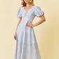 APRIL EMBROIDERED PUFF SLEEVE MIDI DRESS